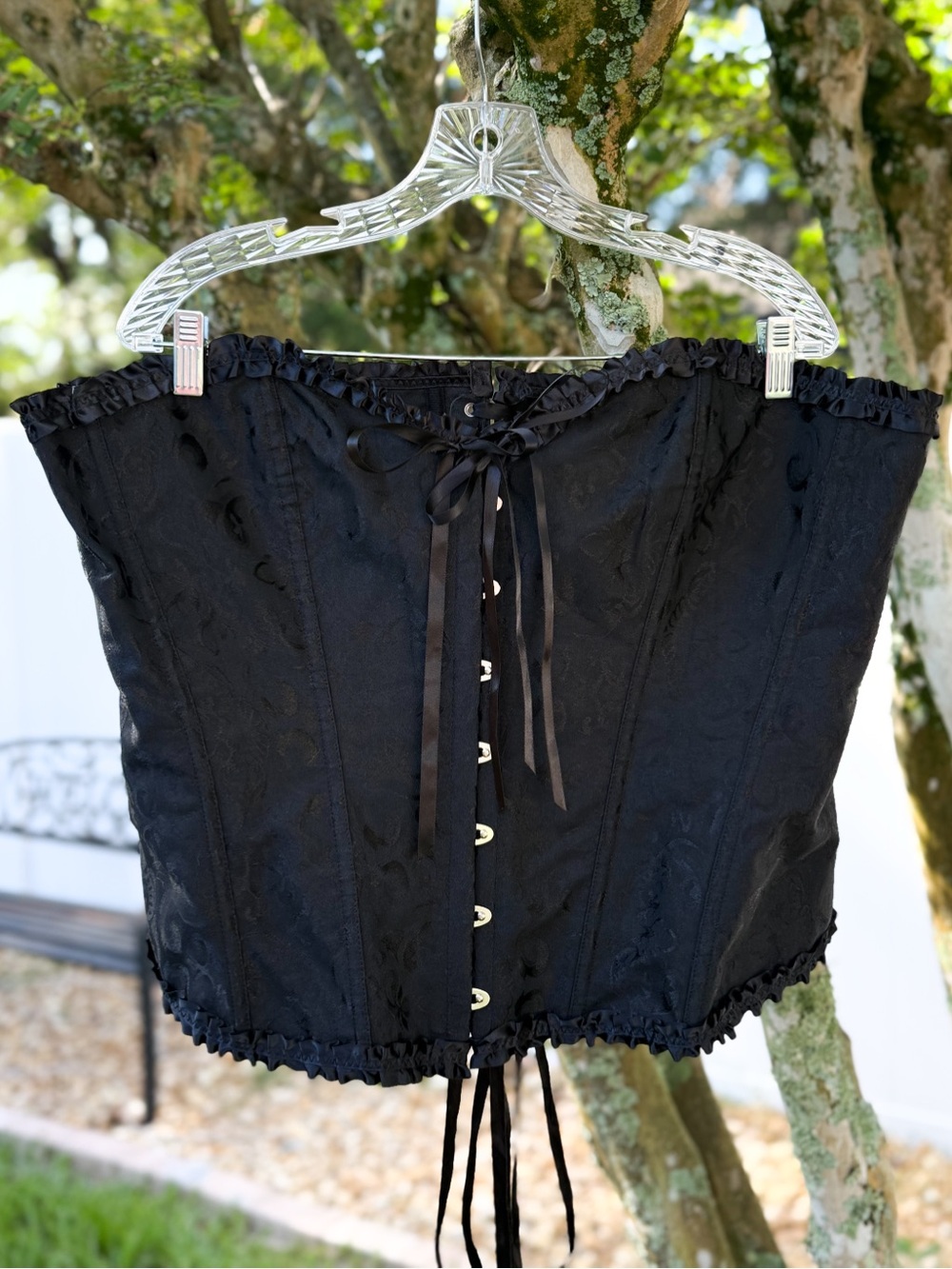 Black Jacquard Corset Top 6XL Gothic Lace Up Boned Waist Cincher Plus Size